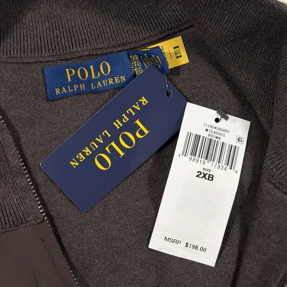 Polo Ralph Lauren Men's Size 2XB Brown Hybrid Full Zip Sweater Vest Jacket